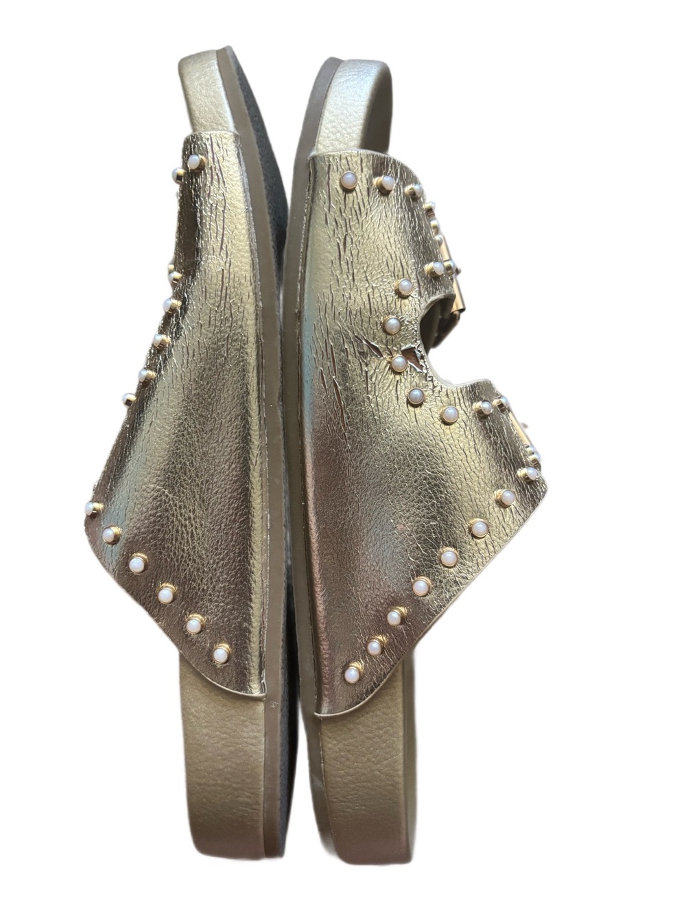 MIA Women's Gold Pearl-Stud Double Buckle Slide Sandals - Picture 3 of 3